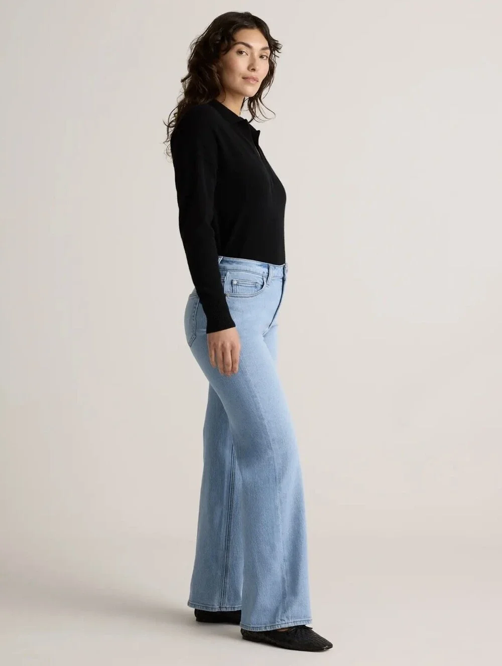 Quince Women's Jeans 26x28 Bella Stretch Relaxed Straight Cool Blue 90s Inspired